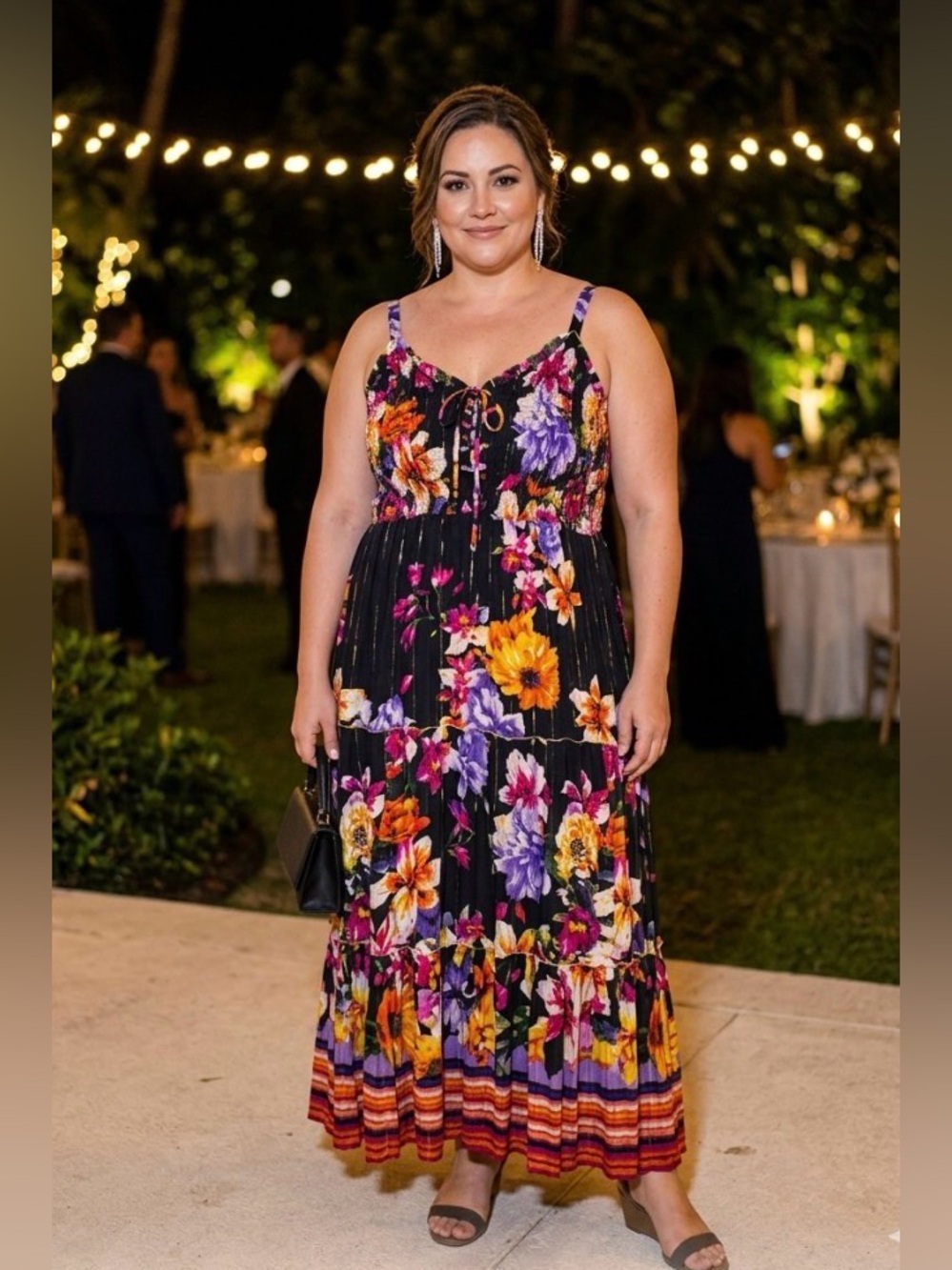Magic Floral Tiered Maxi Dress in Black, Yellow, Purple, Pink